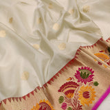 Off White Colour Pure Kora Silk Handwoven Banarasi Saree