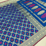 Navy Blue Colour Pure Katan Silk Handwoven Banarasi Jungla Saree
