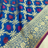 Navy Blue Colour Pure Katan Silk Handwoven Banarasi Jungla Saree