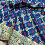 Navy Blue Colour Pure Katan Silk Handwoven Banarasi Jungla Saree