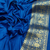 Navy Blue Colour Pure Katan Silk Handwoven Banarasi Jungla Saree