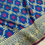 Navy Blue Colour Pure Katan Silk Handwoven Banarasi Jungla Saree
