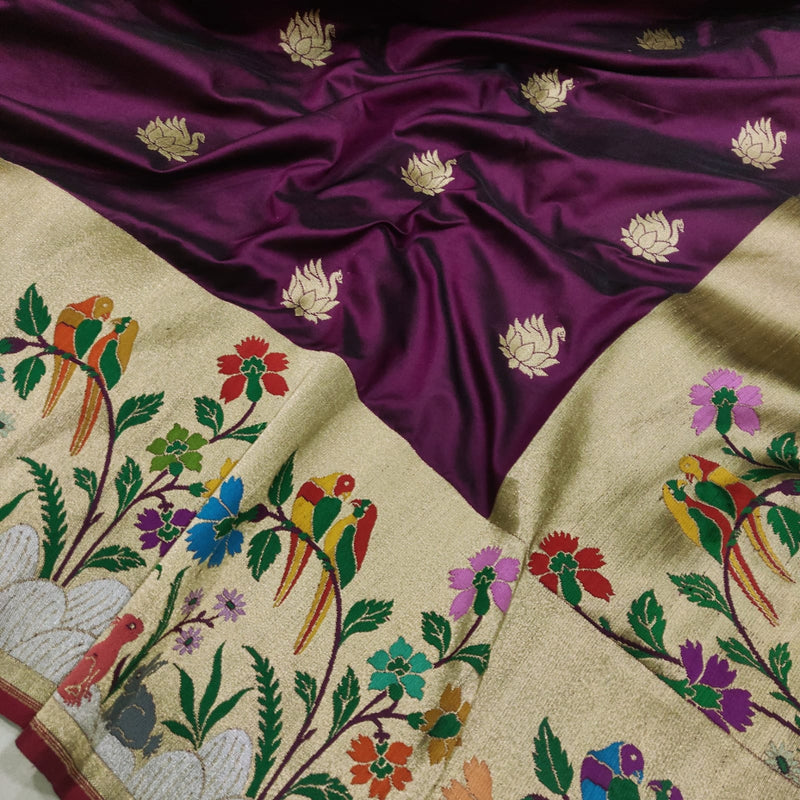 Wine Colour Pure Katan Silk Handwoven Banarasi Saree
