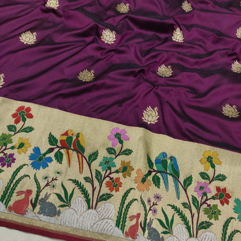 Wine Colour Pure Katan Silk Handwoven Banarasi Saree