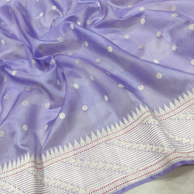Lavender Colour Pure Kora Silk Handwoven Banarasi Saree