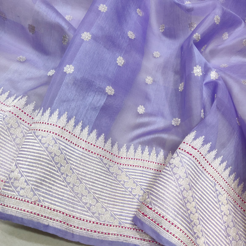 Lavender Colour Pure Kora Silk Handwoven Banarasi Saree