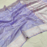 Lavender Colour Pure Kora Silk Handwoven Banarasi Saree