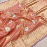 Peach Colour Pure Tissue Silk Handwoven Banarasi Saree