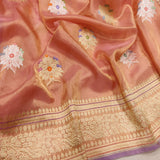 Peach Colour Pure Tissue Silk Handwoven Banarasi Saree