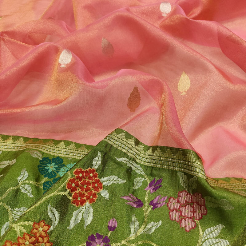 Peach Colour Pure Tissue Silk Handwoven Banarasi Saree