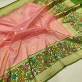Peach Colour Pure Tissue Silk Handwoven Banarasi Saree