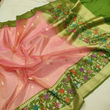 Peach Colour Pure Tissue Silk Handwoven Banarasi Saree