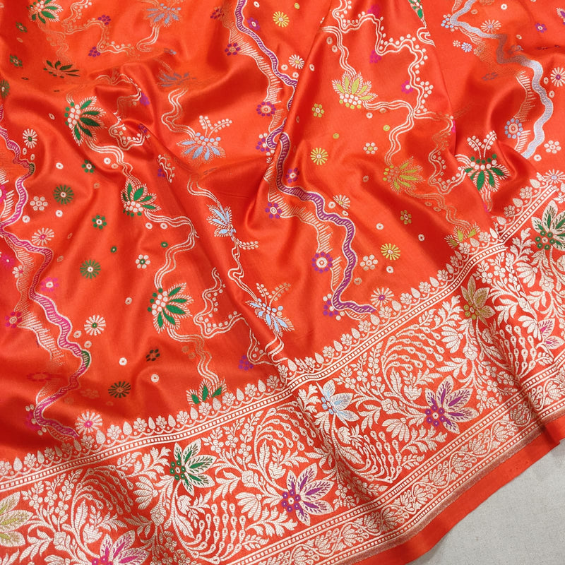 Orange Colour Pure Katan Silk Handwoven Banarasi Saree