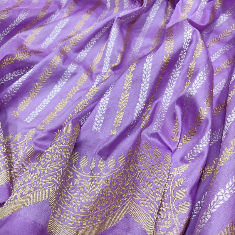 Lavender Color Pure Katan Silk Handwoven Banarasi Saree
