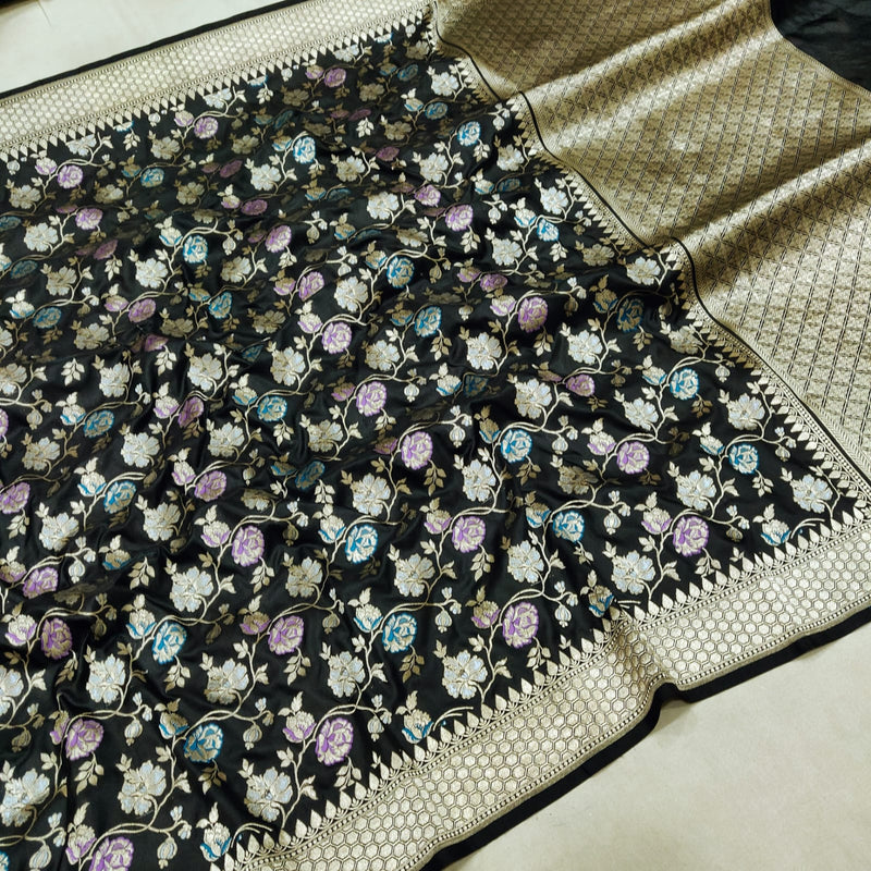 Black Colour Pure Katan Silk Handwoven Banarasi Saree