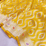 Yellow Color Pure Katan Silk Handwoven Banarasi Saree