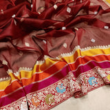 Brown Colour Pure Kora Silk Handwoven Banarasi Saree