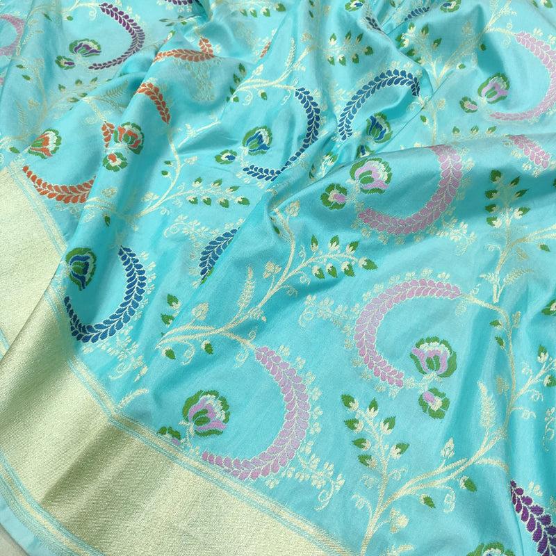 Sky Blue Colour Pure Katan Silk Handwoven Banarasi Saree