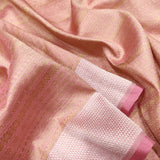 Peach Color Pure Katan Silk Handwoven Tanchoi Banarasi Saree
