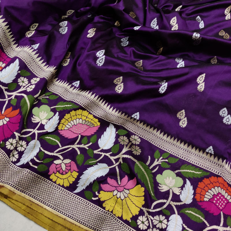 Purple Colour Pure Katan Silk Handwoven Banarasi Saree
