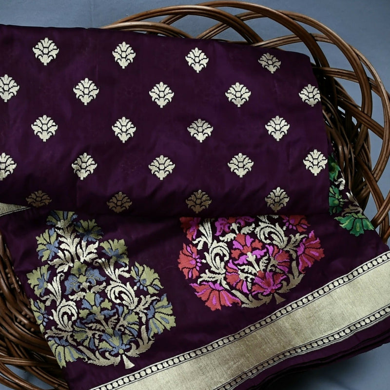 Brown Color Pure Katan Silk Handwoven Banarasi Saree