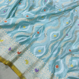 Sky Blue  Color Pure Katan Silk Handwoven Banarasi Saree