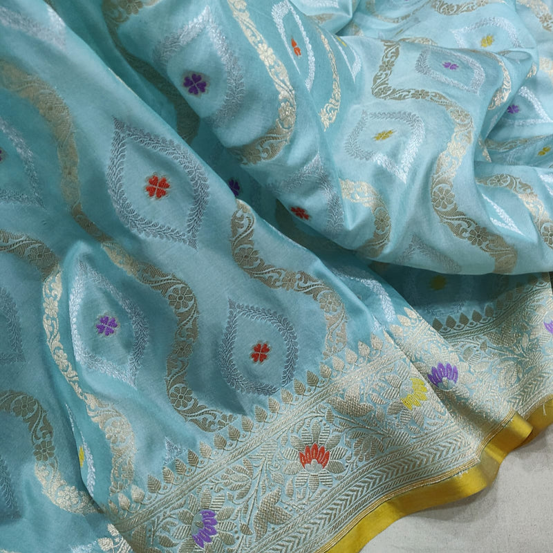 Sky Blue  Color Pure Katan Silk Handwoven Banarasi Saree