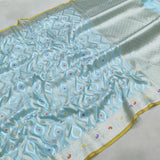 Sky Blue  Color Pure Katan Silk Handwoven Banarasi Saree