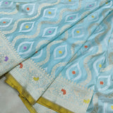 Sky Blue  Color Pure Katan Silk Handwoven Banarasi Saree