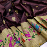 Brown Colour Pure Katan Silk Handwoven Banarasi Saree