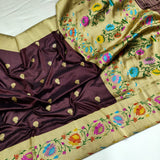 Brown Colour Pure Katan Silk Handwoven Banarasi Saree