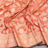 Peach Color Pure Katan Silk Handwoven Banarasi Saree