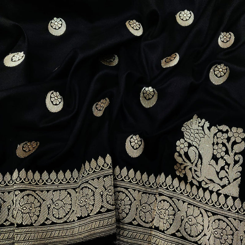 Black Color Katan Silk Handwoven Banarasi Saree