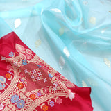 Sky Blue Color Pure Kora Silk Handwoven Banarasi Saree