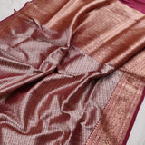 Brown Katan Silk Handwoven Tanchoi Banarasi Saree