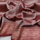 Brown Katan Silk Handwoven Tanchoi Banarasi Saree