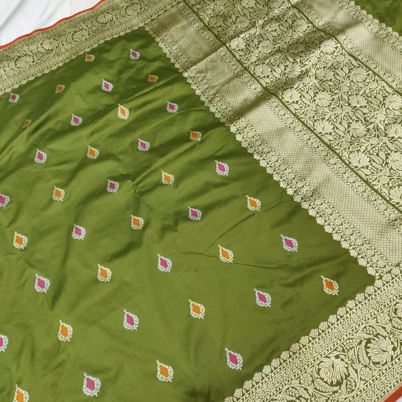 Mehandi Green Colour Katan Silk Handwoven Banarasi Saree