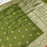 Mehandi Green Colour Katan Silk Handwoven Banarasi Saree