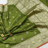 Mehandi Green Colour Katan Silk Handwoven Banarasi Saree