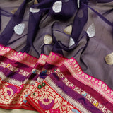 Purple Color Kora Silk Handwoven Banarasi Saree