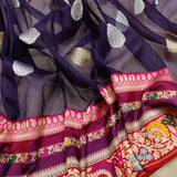 Purple Color Kora Silk Handwoven Banarasi Saree