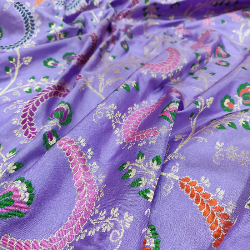 Lavender Colour Pure Katan Silk Handwoven Banarasi Saree
