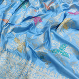 Sky Blue Pure Katan Silk Handwoven Banarasi Jungla Saree