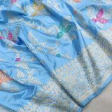 Sky Blue Pure Katan Silk Handwoven Banarasi Jungla Saree