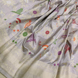 Gray Colour Pure Katan Silk Handwoven Banarasi Saree