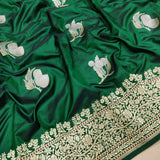 Bottle Green Colour Katan Silk Handwoven Banarasi Saree