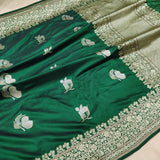 Bottle Green Colour Katan Silk Handwoven Banarasi Saree