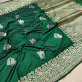 Bottle Green Colour Katan Silk Handwoven Banarasi Saree