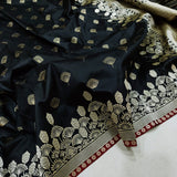 Black Color Pure Katan Silk Handwoven Banarasi Saree