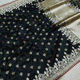 Black Color Pure Katan Silk Handwoven Banarasi Saree